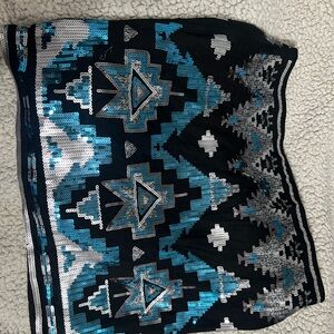 Aztec Sequin Mini Skirt in Black and Blue